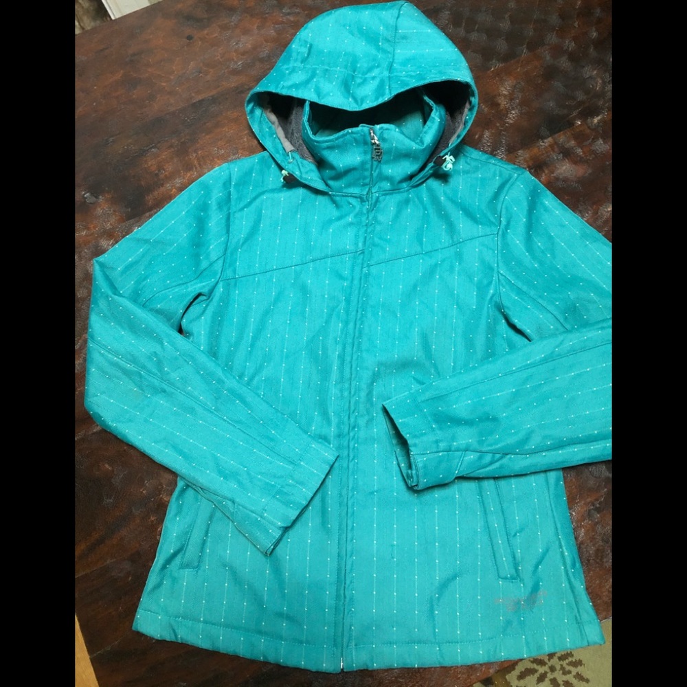 Powder Room Turquoise light blue hooded snow Jacket women’s L full zip pockets